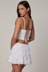 Embellished Mid-Rise A-Line Mini Skirt in White