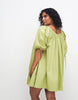 Curve Scoop Neck Poplin Mini Dress With Tie Sleeves In Green