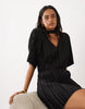 Plisse Mini Dress With Scarf Detail In Black