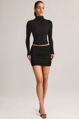 Modal Ruched Mid-Rise Mini Skirt in Black