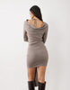 Kaiia Exclusive Knitted Cowl Back Knot Drape Waist Detail Mini Dress In Taupe
