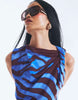 River Island Satin Zebra Print Midi Dress In Blue - Dark