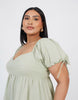 Brave Soul Curve Cotton Puff Sleeve Mini Dress In Green