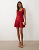 Lace Mini Dress With Flippy Hem In Red
