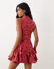 Sister Jane Exclusive Jacquard Sleeveless Cinched Waist Bow Hem Mini Dress In Red