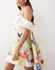 Arrange Bardot Mini Dress With Cape Detail In Abstract Painterly Print