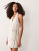 Viscose Linen Halter Neck Wrap Mini Sundress In Oat