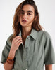 Vero Moda Button Front Fit And Flare Denim Mini Dress In Laurel Green Wash