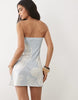 Bandeau A-Line Mini Dress In Blue Floral Print