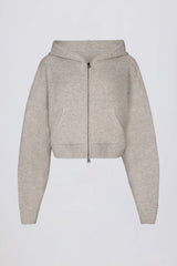 Soft Knit Zip-Up Cropped Hoodie in Beige