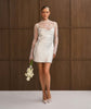 Six Stories Lace Sleeve Cowl Satin Mini Dress In White