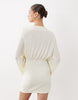 Sndys Premium Jersey Deep Cowl Neck Flared Sleeve Mini Dress In Off White