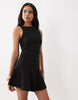 Mango Boat Neck Flared Mini Dress In Black
