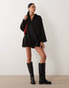 Wide Cuff Shirt Mini Dress With Bubble Hem In Black