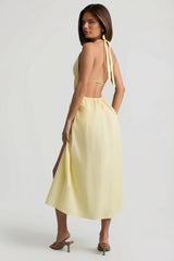 Backless Cotton-Poplin Midaxi Dress in Lemon Yellow