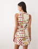 Square Neck Structured Cotton Mini Sundress In Mixed Strawberry Print