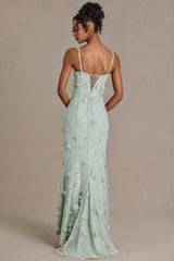 Premium Embellished Corset Gown in Sage Green