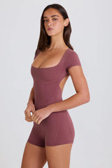 Four-Way Stretch Open-Back Unitard in Acai