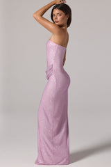 Embellished Bandeau Cowl-Waist Maxi Dress in Pink