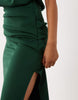 Draped Structured Midi Dress With Split In Dark Green Scuba-Style Fabric