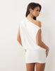 Missyempire Double Sculpted Slinky Drape Off Shoulder Fitted Skirt Fold Over Detail Mini Dress In White
