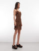 Monki Lace Detail Satin Slip Mini Dress In Chocolate Brown