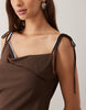 Mango Double Layer Tie Shoulder Mini Dress In Brown And Blue
