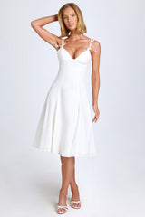 Bow-Detail A-Line Midi Dress in White