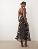 Mix Polka Dot Scarf Detail Midi Dress Blue And Brown
