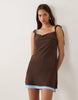 Mango Double Layer Tie Shoulder Mini Dress In Brown And Blue