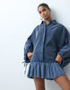 Hybrid Cord Shirt Mini Dress With Balloon Sleeve And Voile Hem In Washed Denim Blue