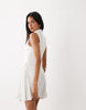 Kaiia Exclusive Double Layered Slinky High Neck Long Sleeve Tie Side Skater Mini Dress In White