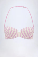 Underwired Halterneck Balconette Bikini Top in Mauve Stripe