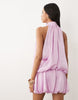 Halter Neck Layered Bubble Satin Mini Dress In Pink