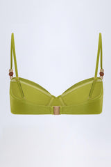 Bead-Embellished Ruched Underwired Bikini Top in Olive Green