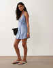 Cotton On Isabelle Wrap Halter Mini Dress In Blue Pinstripe