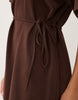 Short Sleeve With Cinched Waist With Lace Hem Mini Dress In Brown