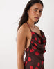 Plunge Cowl Halter Mini Dress In Polka Dot Print