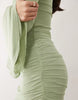 Mesh Waterfall Sleeve Ruched Mini Dress In Apple Green
