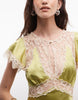 Reclaimed Vintage Satin Mini Tea Dress With Contrast Lace Inserts In Pistachio