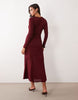 Nobody'S Child Tallulah Boat Neck Chiffon Hem Midi Dress In Burgundy