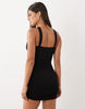 Tiger Mist Halterneck Gold Hardware Keyhole Detail Ruched Mini Dress In Black