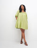 Curve Scoop Neck Poplin Mini Dress With Tie Sleeves In Green