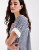 Neon Rose Ruffle Square Neck Babydoll Dress In Blue Gingham Check