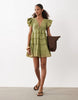Tie Front V Neck Mini Dress In Olive