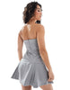 Glamorous Strapless Pleated Bow Mini Dress In Grey