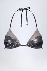 Panelled Bikini Bra in Silver Chrome