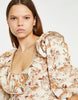 Glamorous Ruffle Neckline Mini Dress In Tan Multi Blossom