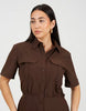 Brave Soul Collared Button Down Mini Shirt Dress In Chocolate