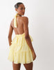 Tfnc Shirred Chiffon Halter Neck Ruffle Mini Dress In Butter Yellow